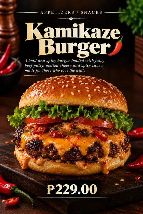 Kamikaze Burger menu poster