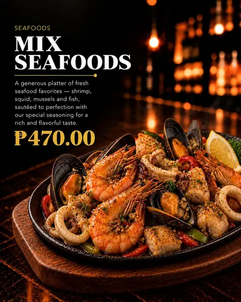 Mixed Seafoods menu poster