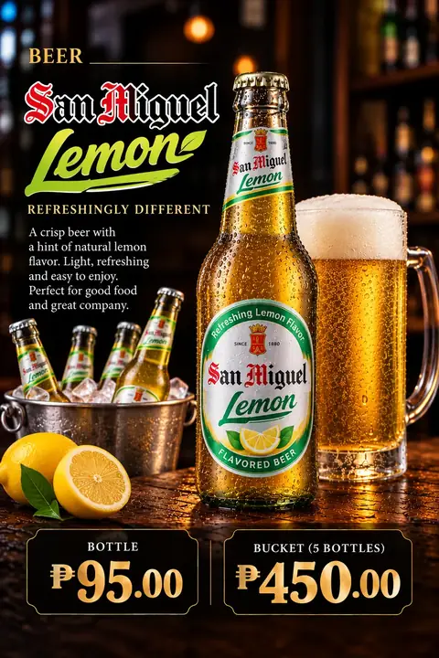 San Miguel Lemon menu poster