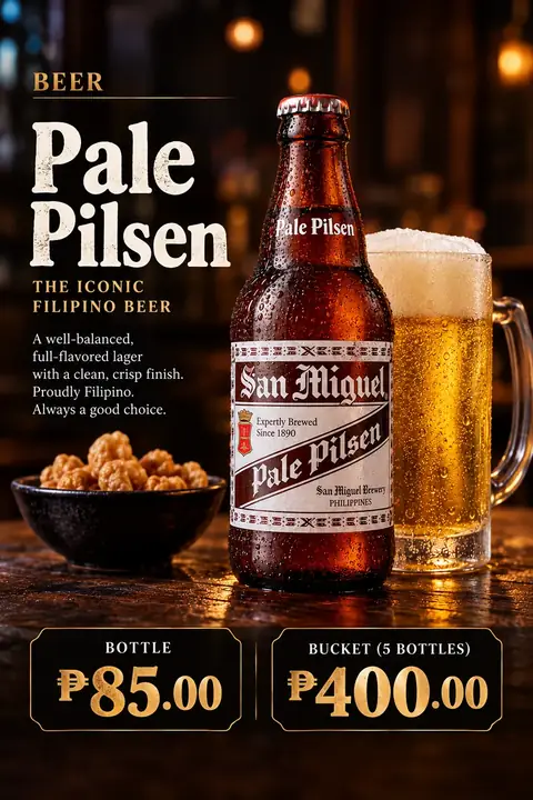 San Miguel Pale Pilsen menu poster