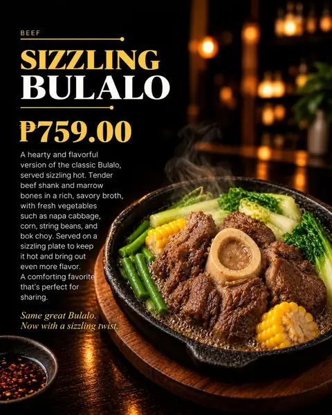 Sizzling Bulalo menu poster